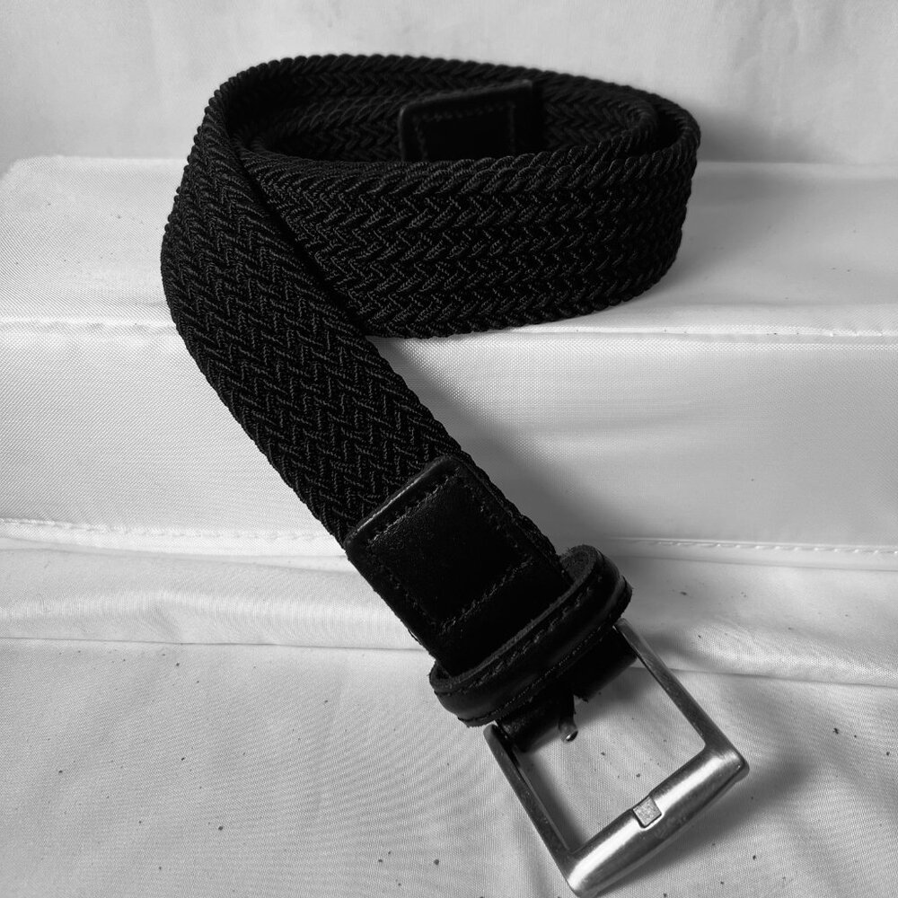 Women's Black/Silver Leather/Nylon Mix Belt-Size 32-Made in Dominion Republic